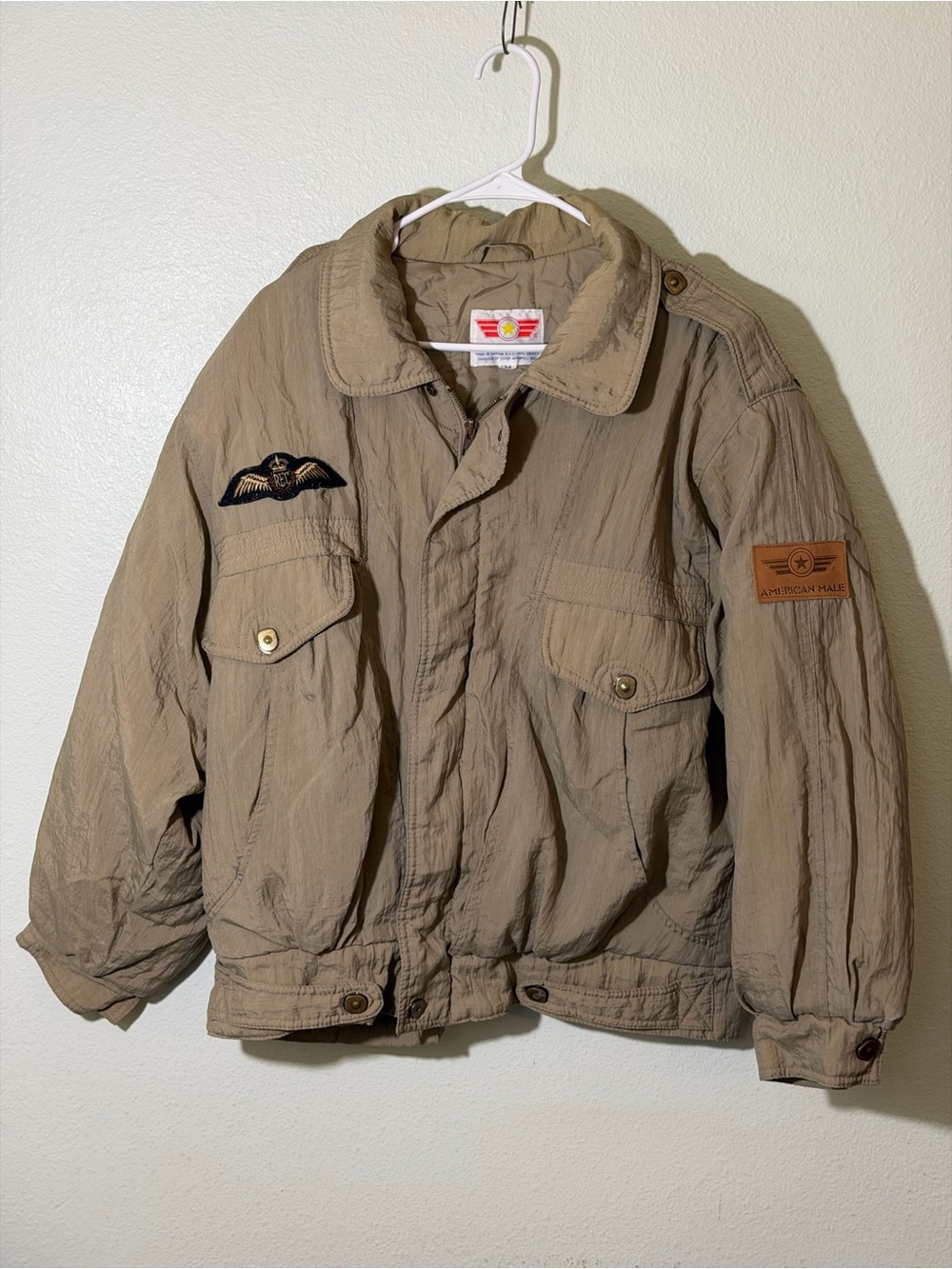 Vintage American Male Men’s Sz Medium Bomber Jacket REC Patches Nylon RARE